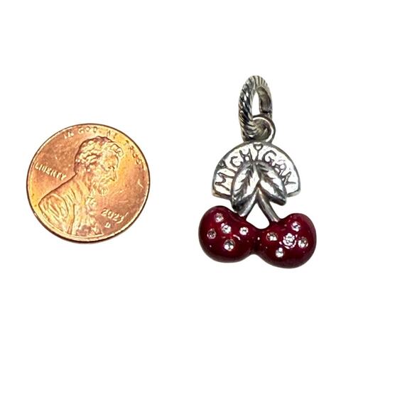 Brighton Michigan Cherry Charm Red Enamel & Crystal Double-Sided Pendant - Picture 2 of 4